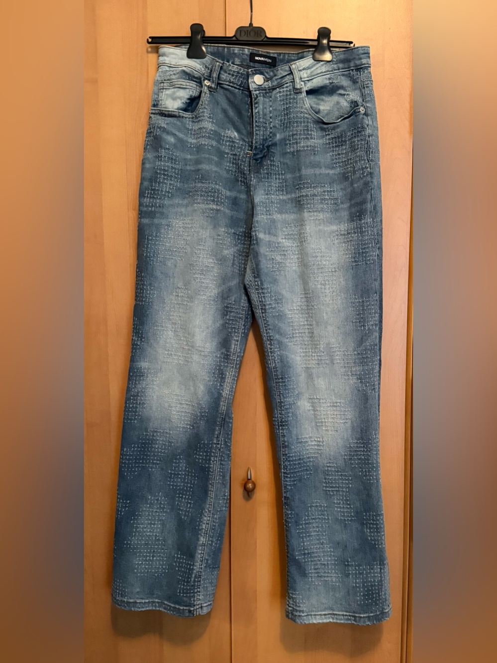 Fashion Nova Men's Washed Light Blue Straight Jeans